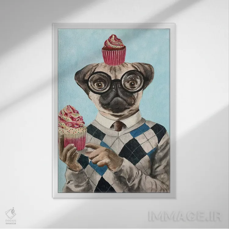 تابلو دکوراتیو پاگ با کیک های کوچک اثر کوکو د پاریس - نمای قابدار سفید