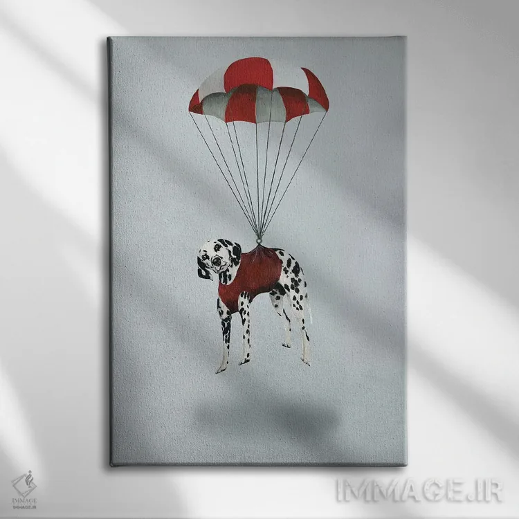 تابلو دکوراتیو دالماتین با چتر نجات اثر کوکو د پاریس - نمای روبهرو روی دیوار