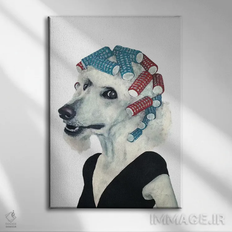 تابلو دکوراتیو پودل با بیگودی مو اثر کوکو د پاریس - نمای روبهرو روی دیوار