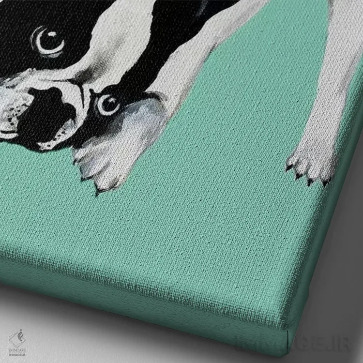 تابلو دکوراتیو بولداگ در حال ورق زدن کتاب اثر کوکو د پاریس - نمای نزدیک بافت بوم