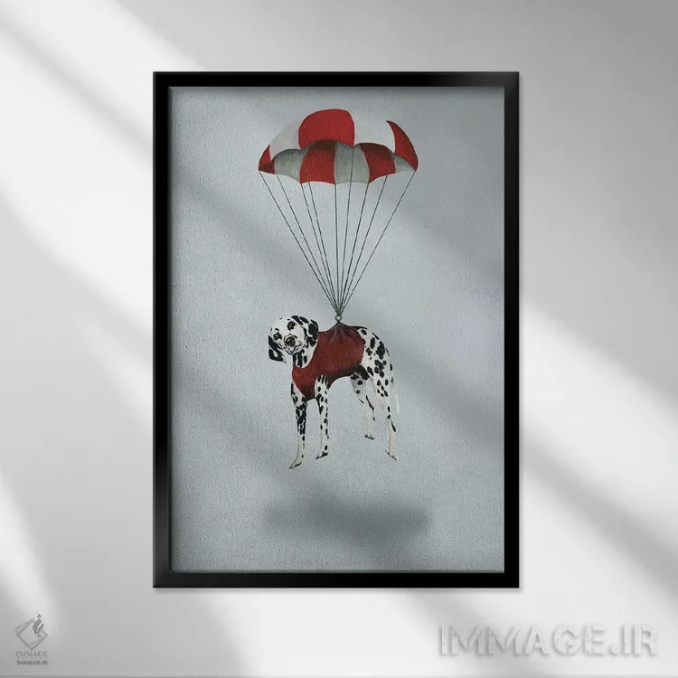 تابلو دکوراتیو دالماتین با چتر نجات اثر کوکو د پاریس - نمای قابدار مشکی