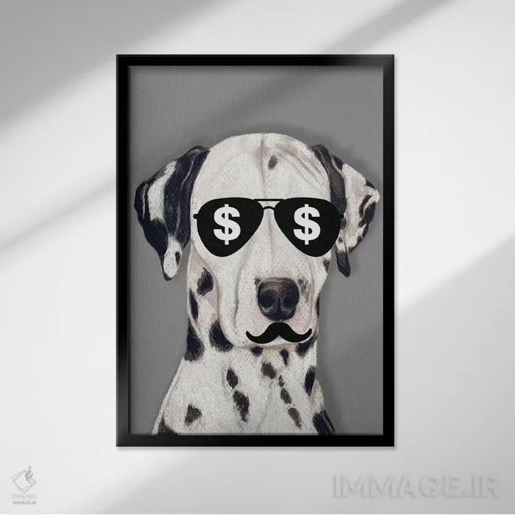 تابلو دکوراتیو دالماتین دلارها اثر کوکو د پاریس - نمای قابدار مشکی