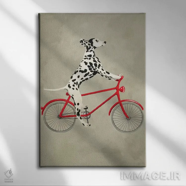 تابلو دکوراتیو دالماتین روی دوچرخه اثر کوکو د پاریس - نمای روبهرو روی دیوار