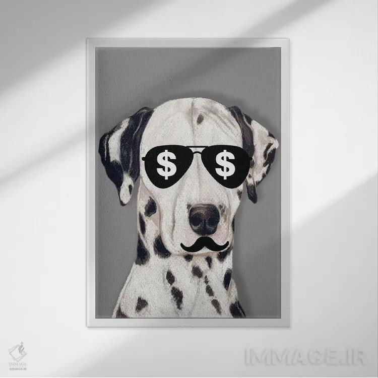 تابلو دکوراتیو دالماتین دلارها اثر کوکو د پاریس - نمای قابدار سفید
