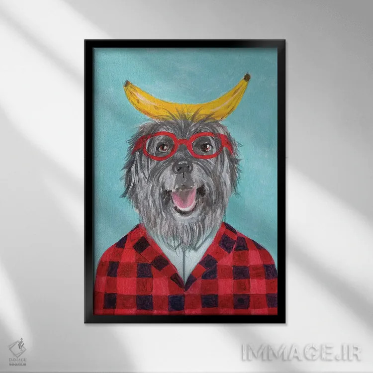 تابلو دکوراتیو سگ چوپان با موز اثر کوکو د پاریس - نمای قابدار مشکی