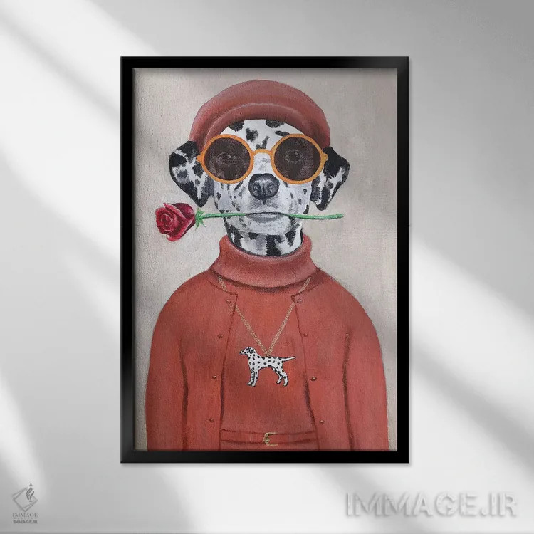 تابلو دکوراتیو دالماتین با گل رز اثر کوکو د پاریس - نمای قابدار مشکی