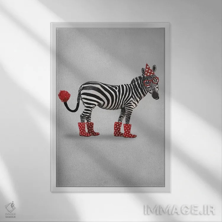 تابلو دکوراتیو مهمانی گورخرها اثر کوکو د پاریس - نمای قابدار سفید