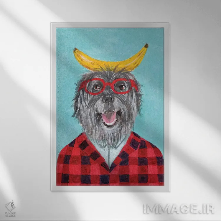 تابلو دکوراتیو سگ چوپان با موز اثر کوکو د پاریس - نمای قابدار سفید