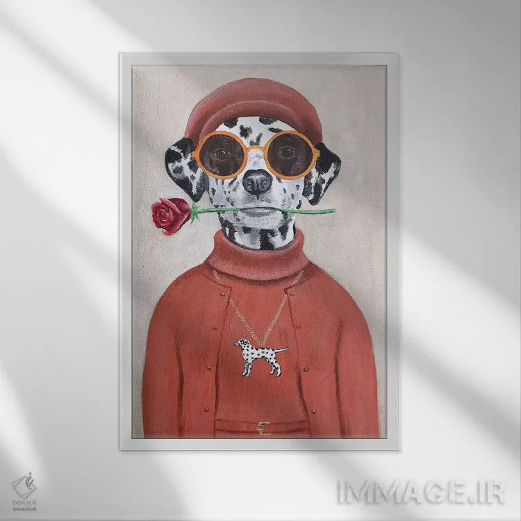 تابلو دکوراتیو دالماتین با گل رز اثر کوکو د پاریس - نمای قابدار سفید