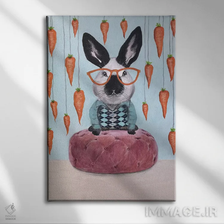 تابلو دکوراتیو خرگوش با هویج ها اثر کوکو د پاریس - نمای روبهرو روی دیوار