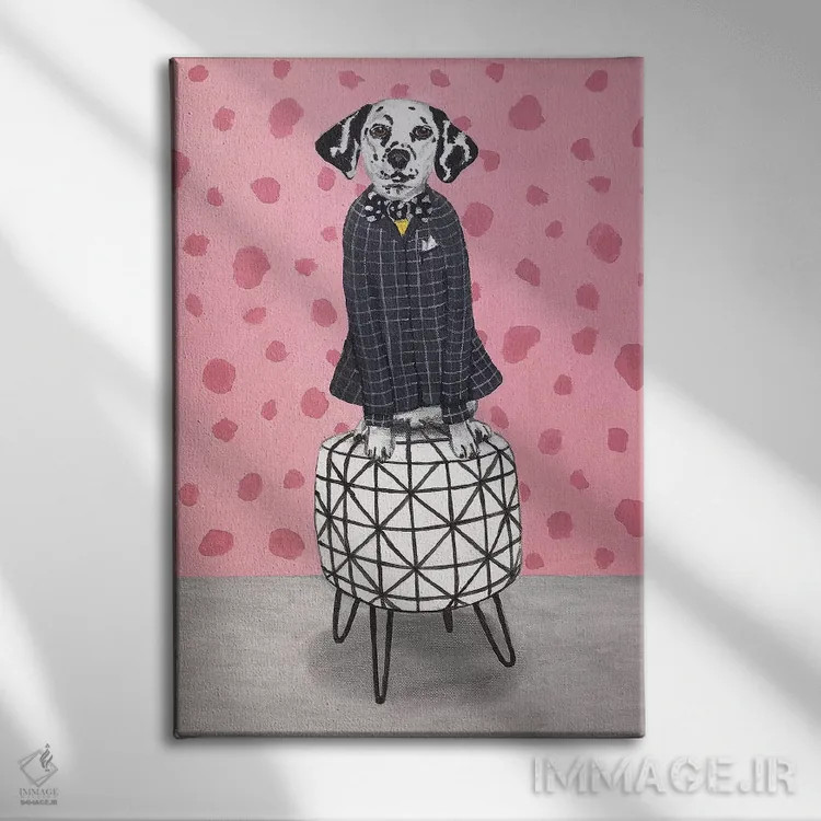 تابلو دکوراتیو دالماتین روی پوف اثر کوکو د پاریس - نمای روبهرو روی دیوار