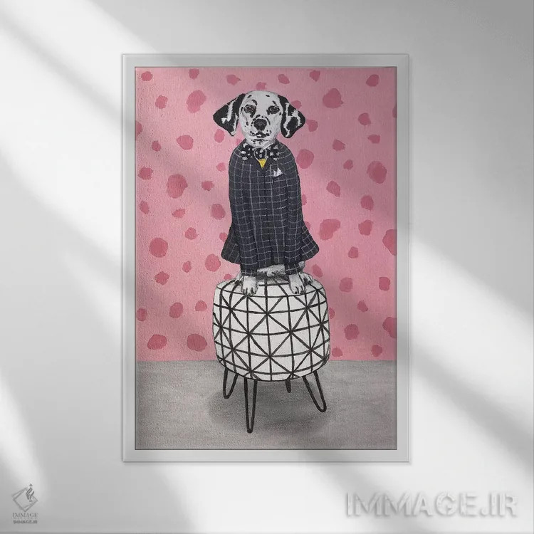 تابلو دکوراتیو دالماتین روی پوف اثر کوکو د پاریس - نمای قابدار سفید