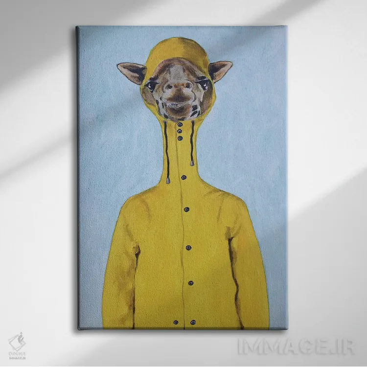 تابلو دکوراتیو زرافه با بارانی اثر کوکو د پاریس - نمای روبهرو روی دیوار