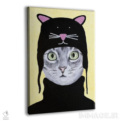تابلو دکوراتیو گربه با کلاه گربه ای اثر کوکو د پاریس - نمای پرسپکتیو محصول