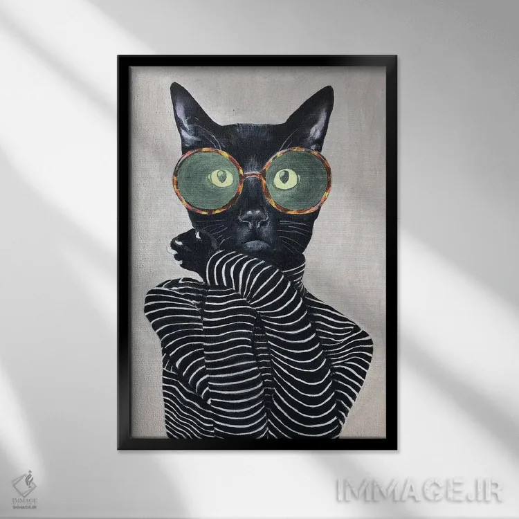 تابلو دکوراتیو مد گربه ۱ اثر کوکو د پاریس - نمای قابدار مشکی