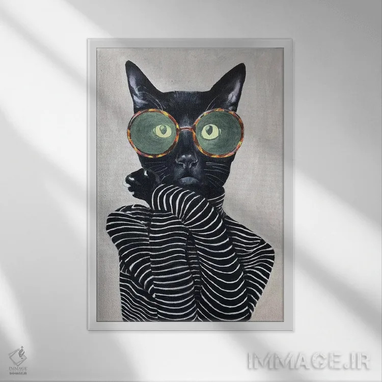 تابلو دکوراتیو مد گربه ۱ اثر کوکو د پاریس - نمای قابدار سفید