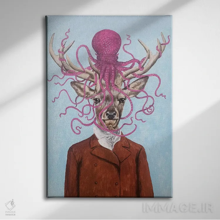 تابلو دکوراتیو گوزن با هشت پا اثر کوکو د پاریس - نمای روبهرو روی دیوار