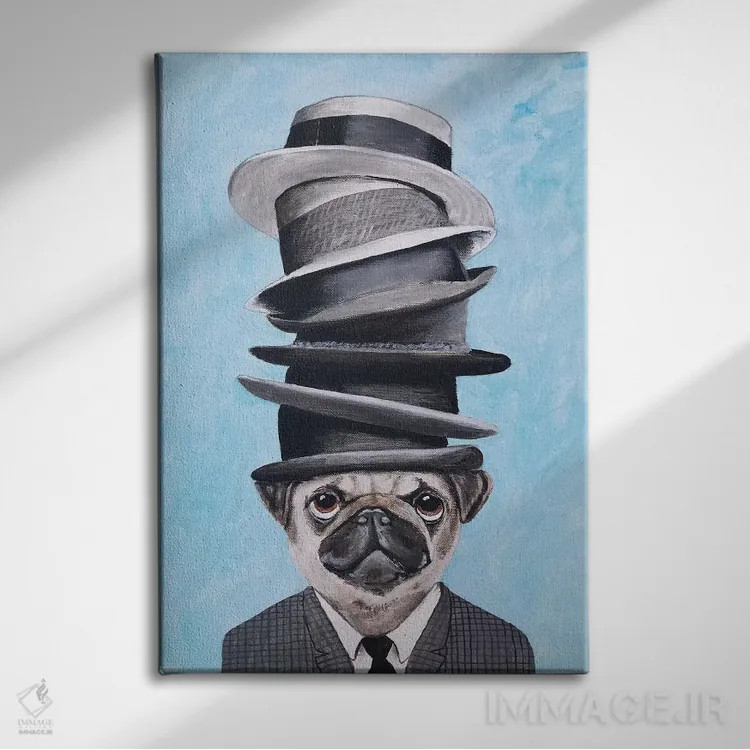 تابلو دکوراتیو پاگ با چند کلاه روی هم اثر کوکو د پاریس - نمای روبهرو روی دیوار