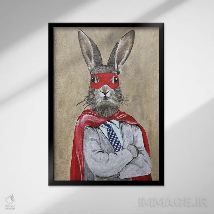 تابلو دکوراتیو خرگوش سوپرمن اثر کوکو د پاریس - نمای قابدار مشکی