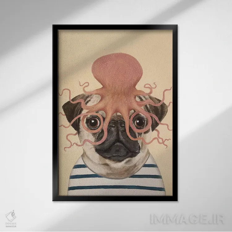 تابلو دکوراتیو پاگ با هشت پا اثر کوکو د پاریس - نمای قابدار مشکی