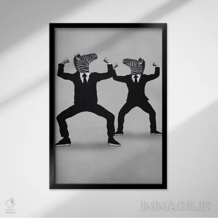 تابلو دکوراتیو گورخر در سبک وگ اثر کوکو د پاریس - نمای قابدار مشکی