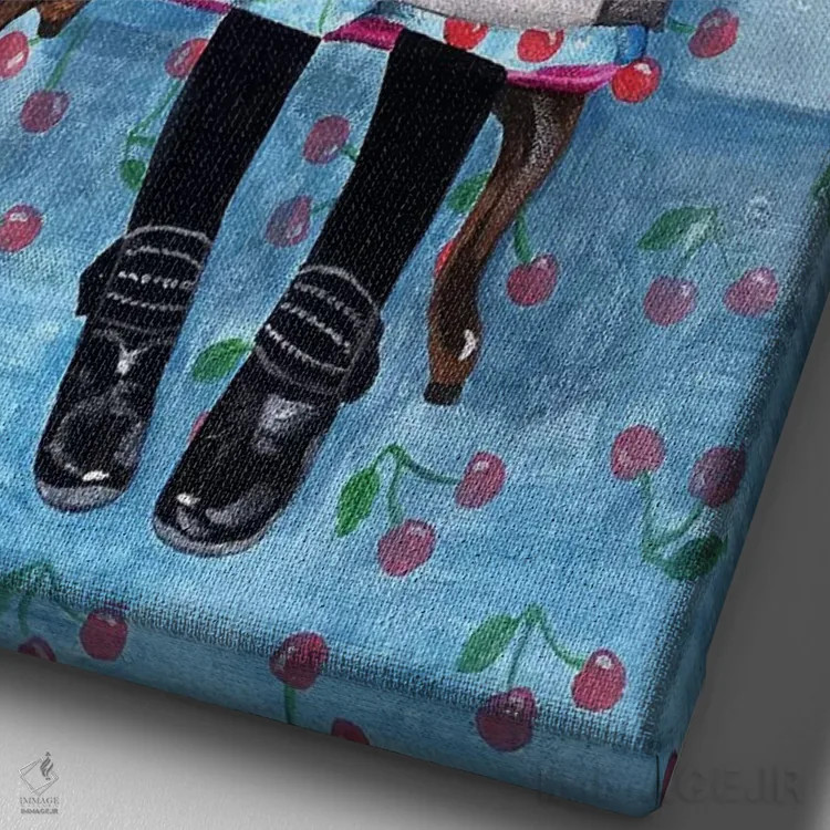 تابلو دکوراتیو گربه با کیف گربه ای اثر کوکو د پاریس - نمای نزدیک بافت بوم