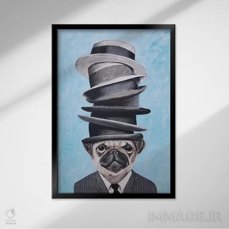 تابلو دکوراتیو پاگ با چند کلاه روی هم اثر کوکو د پاریس - نمای قابدار مشکی