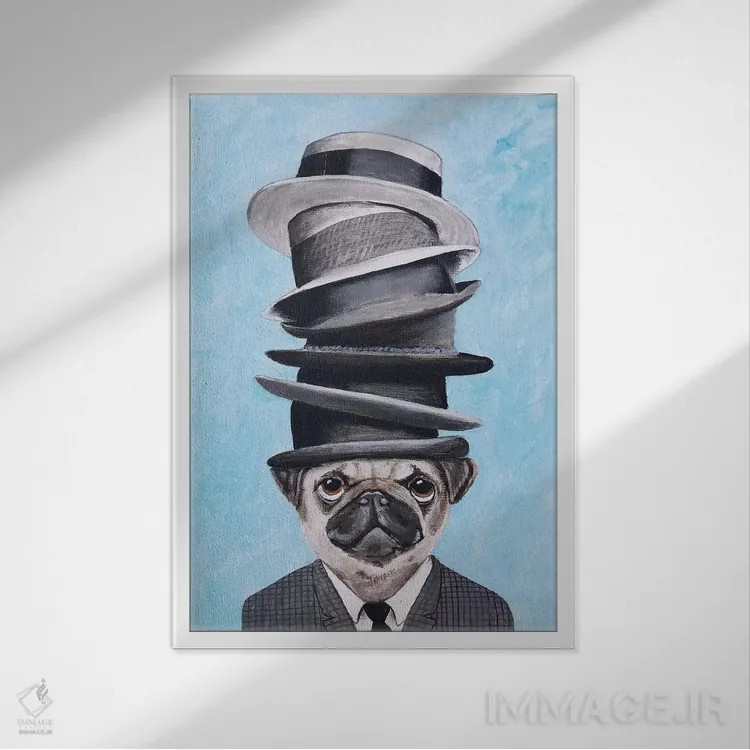 تابلو دکوراتیو پاگ با چند کلاه روی هم اثر کوکو د پاریس - نمای قابدار سفید