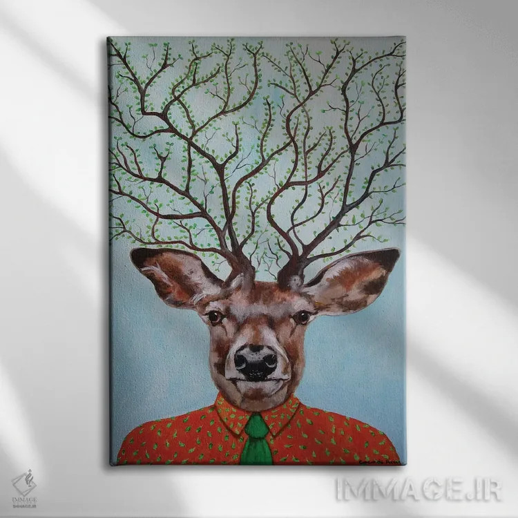 تابلو دکوراتیو درخت گوزن اثر کوکو د پاریس - نمای روبهرو روی دیوار