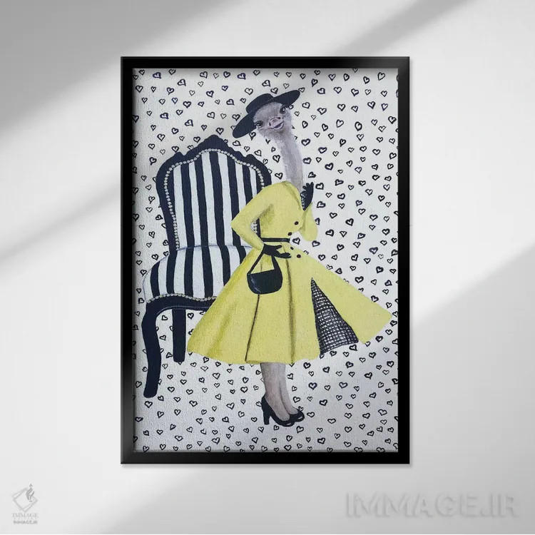 تابلو دکوراتیو شترمرغ مد روز اثر کوکو د پاریس - نمای قابدار مشکی