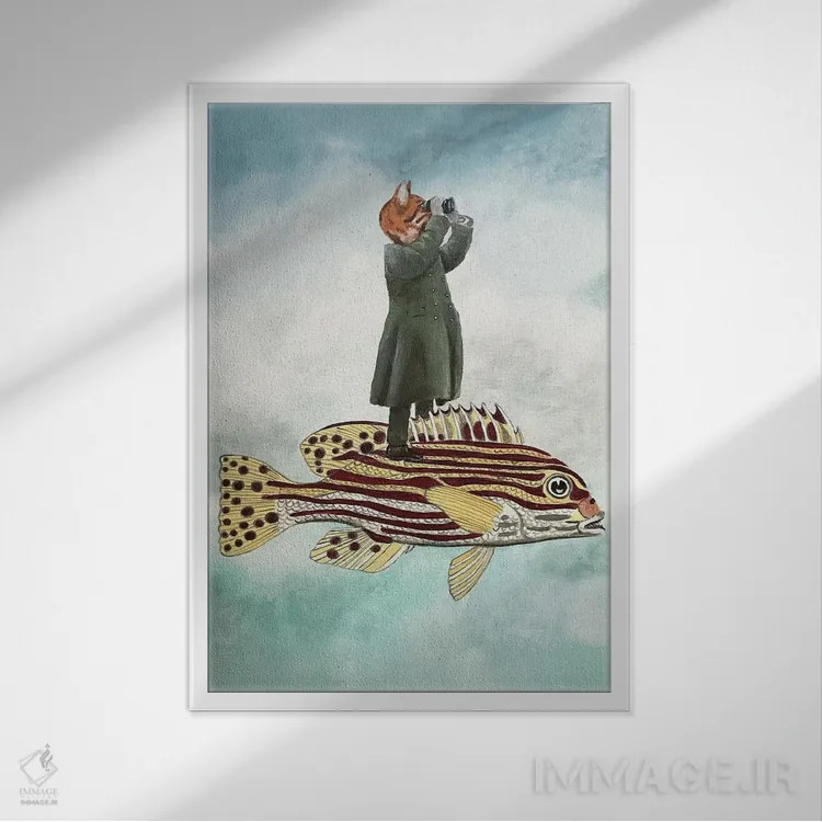 تابلو دکوراتیو گربه ماهی اثر کوکو د پاریس - نمای قابدار سفید