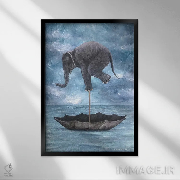 تابلو دکوراتیو فیل در تعادل اثر کوکو د پاریس - نمای قابدار مشکی