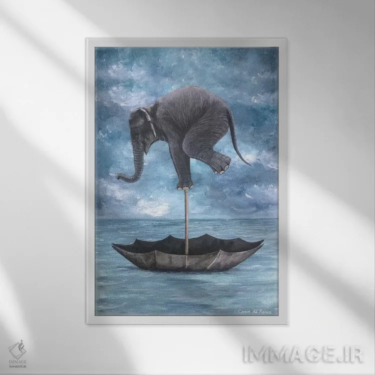 تابلو دکوراتیو فیل در تعادل اثر کوکو د پاریس - نمای قابدار سفید
