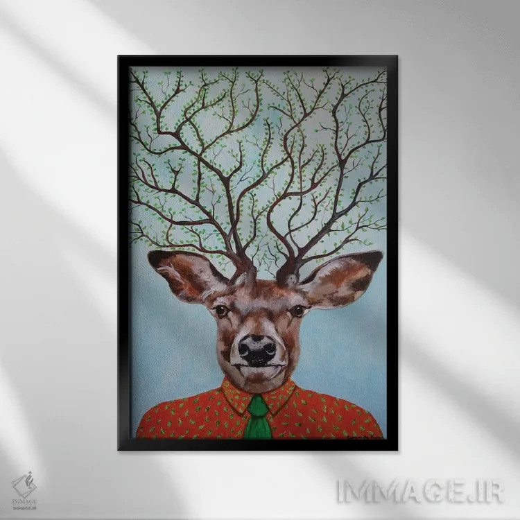 تابلو دکوراتیو درخت گوزن اثر کوکو د پاریس - نمای قابدار مشکی