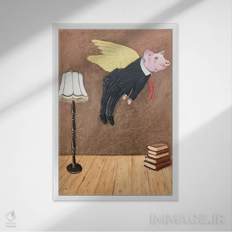 تابلو دکوراتیو خوک پرنده اثر کوکو د پاریس - نمای قابدار سفید