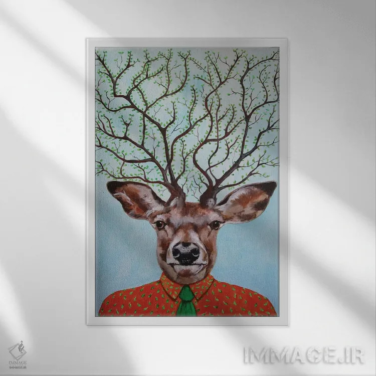 تابلو دکوراتیو درخت گوزن اثر کوکو د پاریس - نمای قابدار سفید