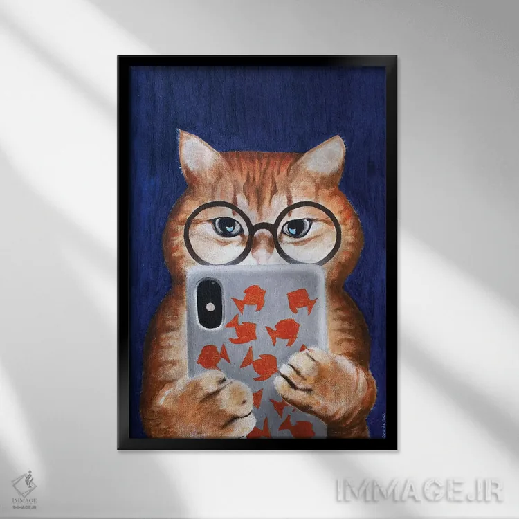 تابلو دکوراتیو گربه اینستاگرامی اثر کوکو د پاریس - نمای قابدار مشکی