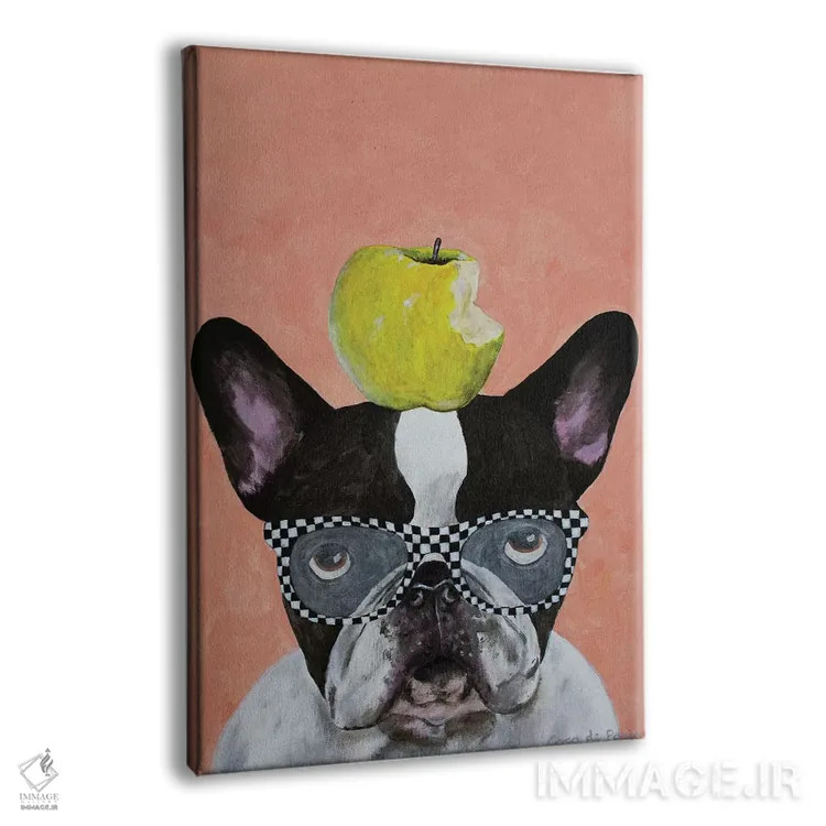 تابلو دکوراتیو بولداگ فرانسوی با سیب اثر کوکو د پاریس - نمای پرسپکتیو محصول