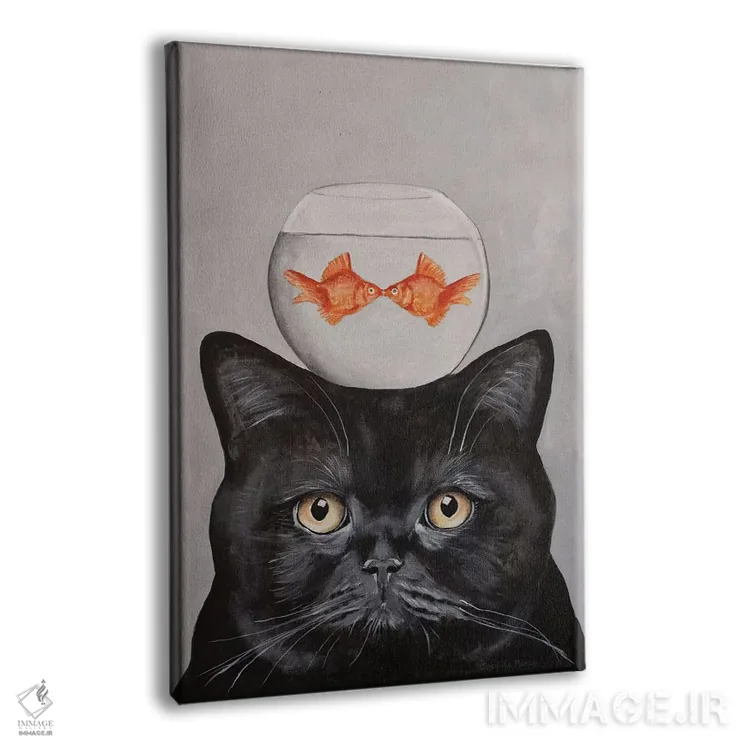 تابلو دکوراتیو گربه با تنگ ماهی اثر کوکو د پاریس - نمای پرسپکتیو محصول