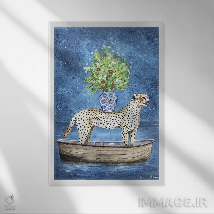 تابلو دکوراتیو شیتا با گل ها اثر کوکو د پاریس - نمای قابدار سفید