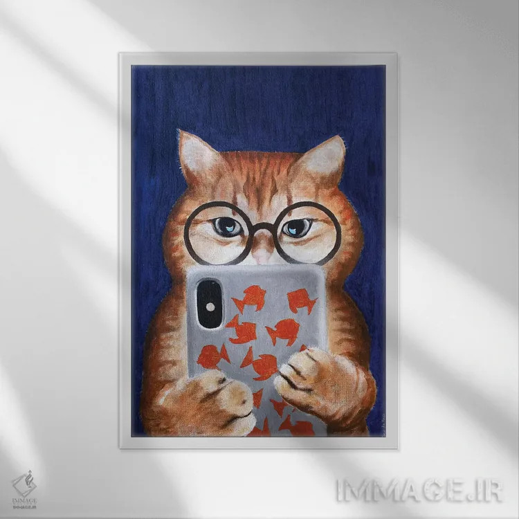 تابلو دکوراتیو گربه اینستاگرامی اثر کوکو د پاریس - نمای قابدار سفید