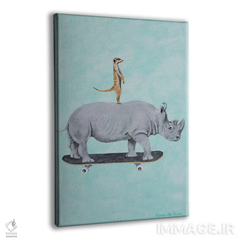 تابلو دکوراتیو کرگدن و میرکت در حال اسکیت سواری اثر کوکو د پاریس - نمای پرسپکتیو محصول