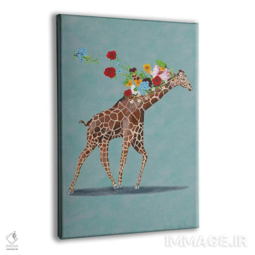 تابلو دکوراتیو زرافه با گل ها اثر کوکو د پاریس - نمای پرسپکتیو محصول