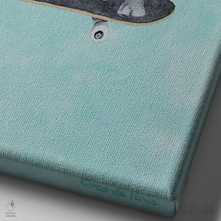 تابلو دکوراتیو کرگدن و میرکت در حال اسکیت سواری اثر کوکو د پاریس - نمای نزدیک بافت بوم