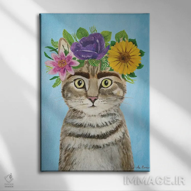 تابلو دکوراتیو گربه فریدا کالو آبی اثر کوکو د پاریس - نمای روبهرو روی دیوار