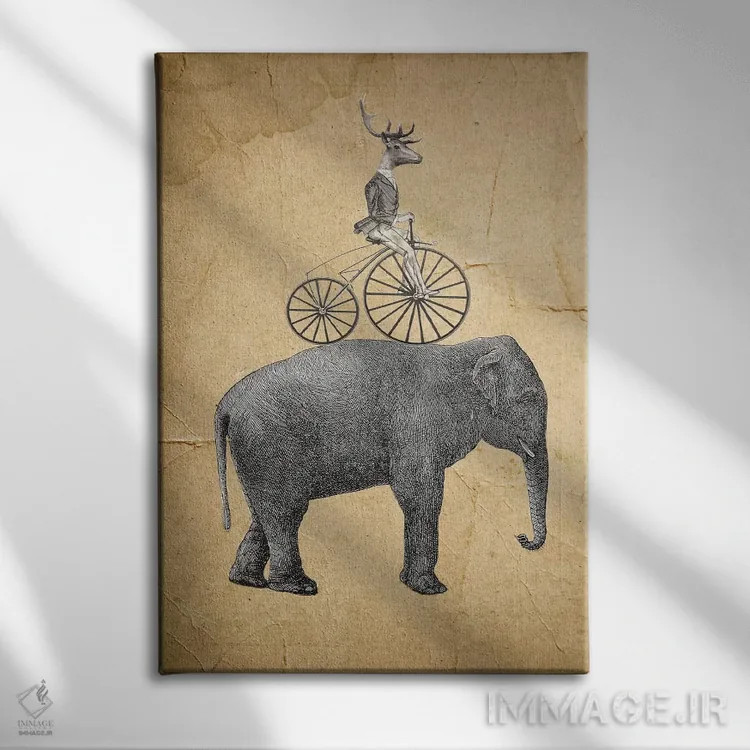 تابلو دکوراتیو فیل با گوزن اثر کوکو د پاریس - نمای روبهرو روی دیوار