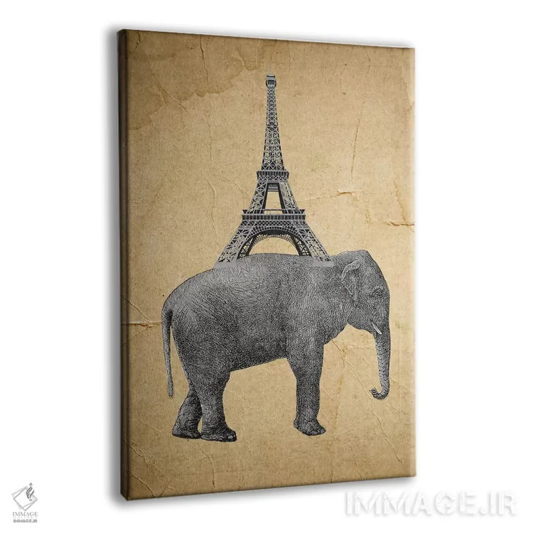 تابلو دکوراتیو فیل با برج ایفل اثر کوکو د پاریس - نمای پرسپکتیو محصول