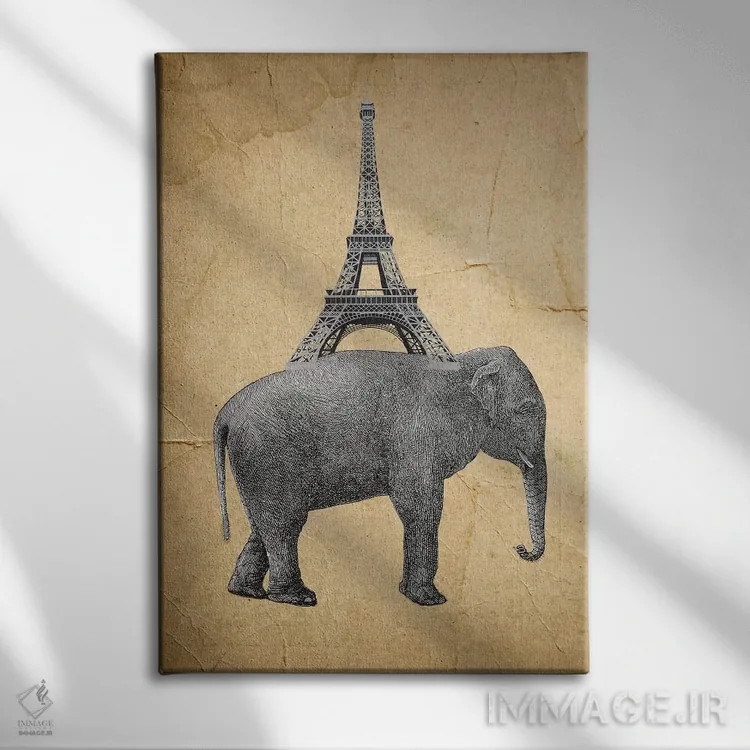 تابلو دکوراتیو فیل با برج ایفل اثر کوکو د پاریس - نمای روبهرو روی دیوار