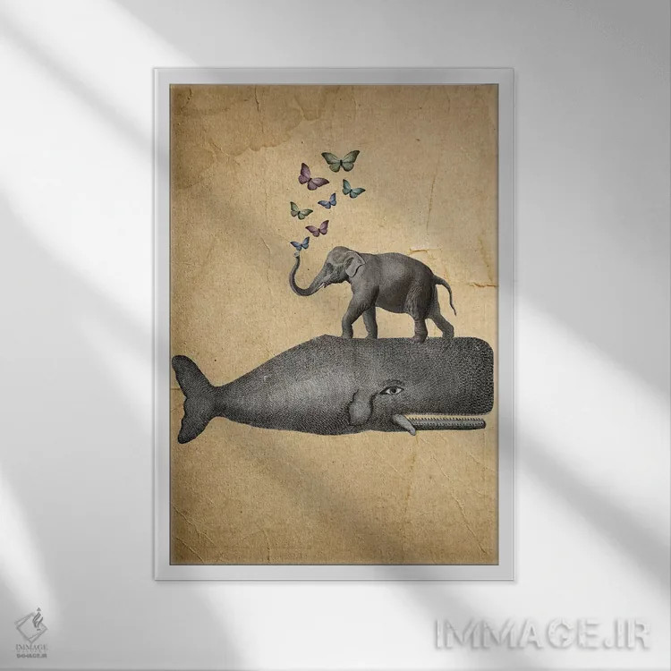 تابلو دکوراتیو فیل روی نهنگ اثر کوکو د پاریس - نمای قابدار سفید