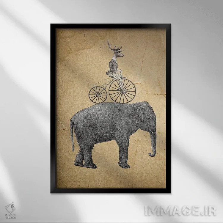 تابلو دکوراتیو فیل با گوزن اثر کوکو د پاریس - نمای قابدار مشکی